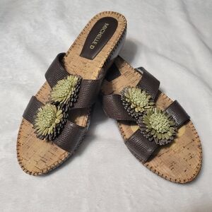 Michelle d sandals, size 9, brown with flower